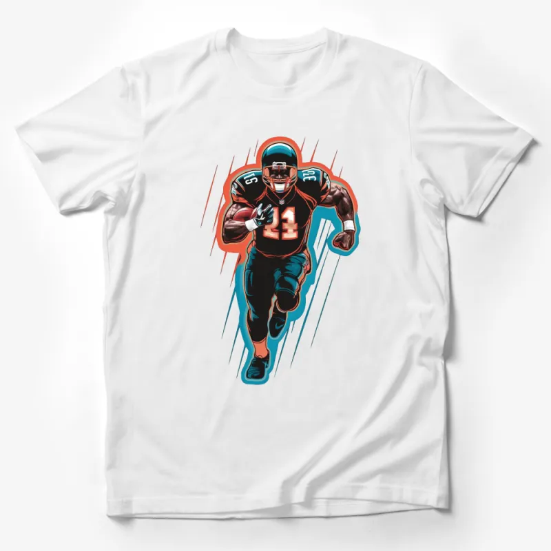 Dynamic Football Player T-Shirt, Athletic Sports Illustrated Tee, Graphic Vintage Style Shirt, Unique Gift for Sports Fans Male T-Shirt