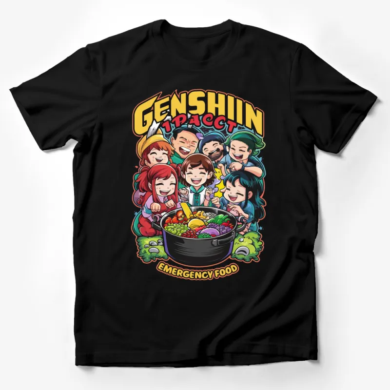 Anime Inspired Colorful Characters T-Shirt, Cute Group Graphic Tee, Unisex Casual Shirt for Fans, Vibrant Manga Art Style Shirt Male T-Shirt