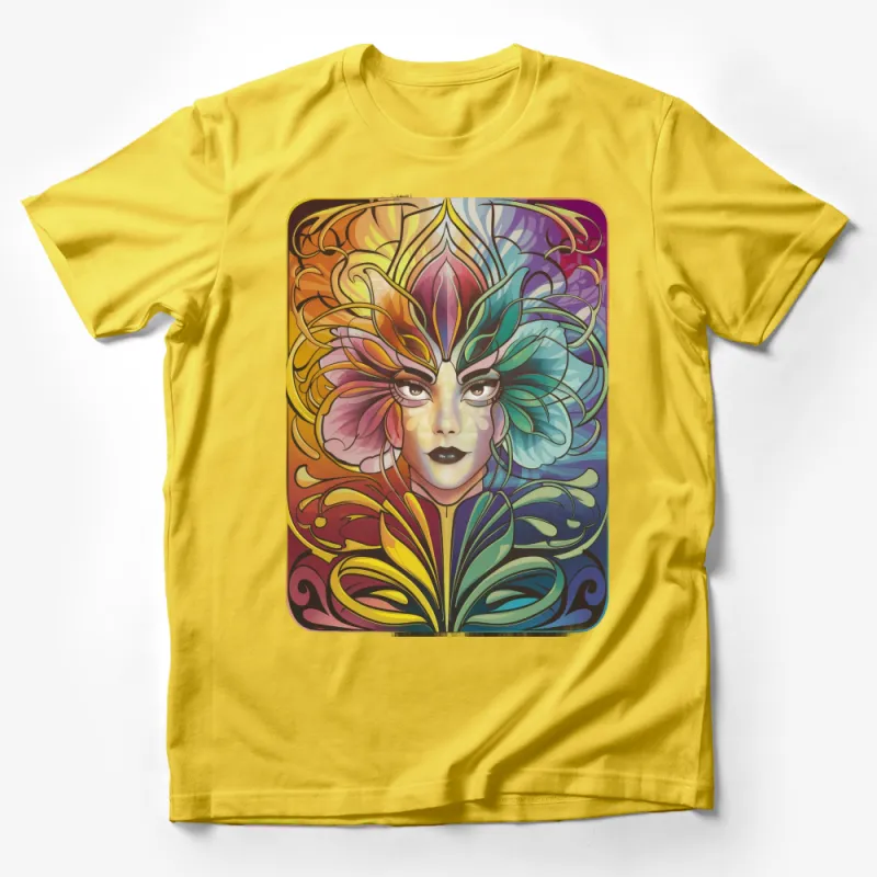 Women's Art Nouveau Inspired T-Shirt, Colorful Floral Fantasy Print, Fashionable Graphic Tee, Unique Stylish Top, Soft Fabric Shirt Male T-Shirt