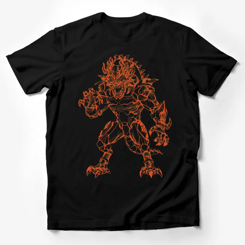 Fiery Red Monster Graphic T-Shirt, Intricate Demon Design, Perfect for Fantasy Lovers and Gamers Male T-Shirt