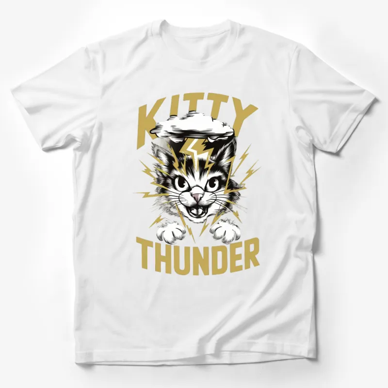 Kitty Thunder Graphic Tee, Cool Cat with Lightning Bold, Unisex T-Shirt Design, Trendy Feline Illustration Shirt Male T-Shirt