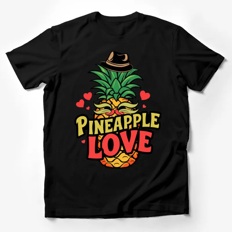 Tropical Pineapple Love T-Shirt, Fun Fruit Graphic Tee, Summer Casual Wear, Unisex Cute Pineapple with Hat Design Male T-Shirt