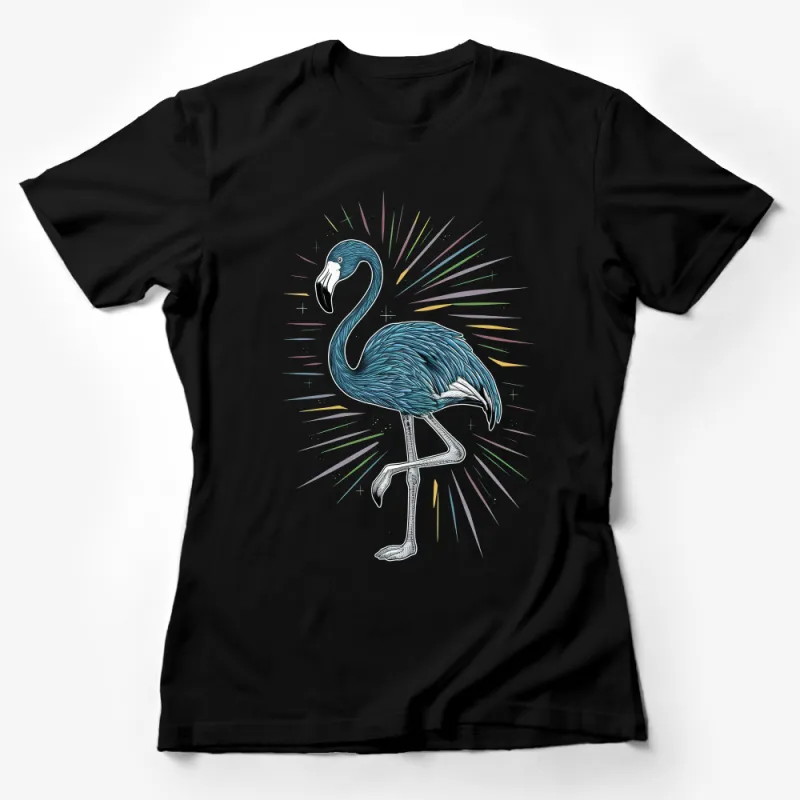 Vibrant Blue Flamingo T-Shirt, Tropical Bird Illustration Tee, Unisex Summer Fashion, Unique Wildlife Art Clothing Female T-Shirt