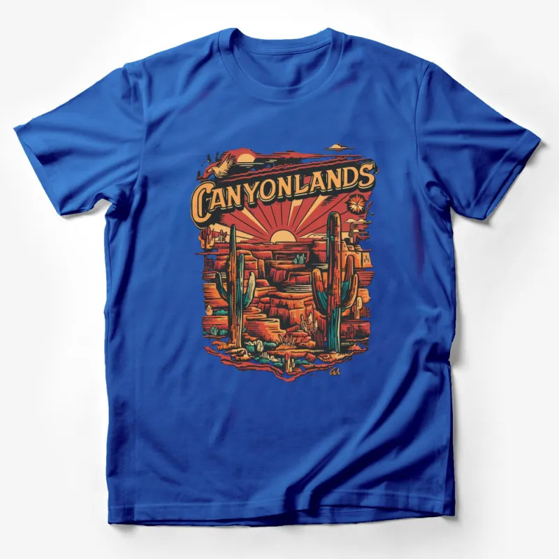 Canyonlands National Park T-Shirt, Vintage Sunset Cacti Graphic Tee, Nature Lover Hiking Shirt, Adventure Travel Unisex Apparel Gift Male T-Shirt