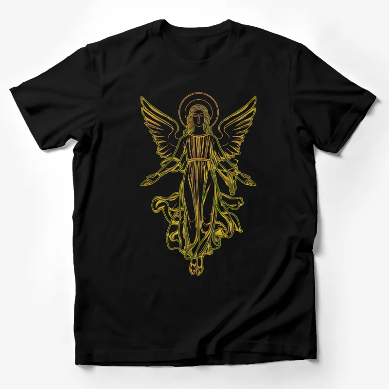 Angelic Graphic T-Shirt, Spiritual Art Tee, Golden Winged Angel, Unisex Casual Wear, Divine Being Illustration, Soft Cotton Crewneck Male T-Shirt