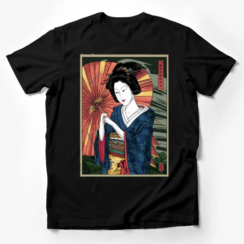 Traditional Japanese Geisha Art Printed T-Shirt, Elegant Cultural Heritage Design, Unique Fashion Statement Top Male T-Shirt