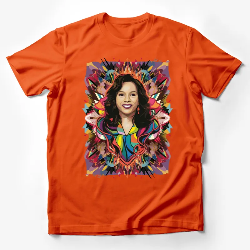 Vibrant Abstract Portrait Graphic Tee, Colorful Artistic Woman Illustration, Casual Wear, Unique Design Shirt, Fashionable Top, Unisex Male T-Shirt