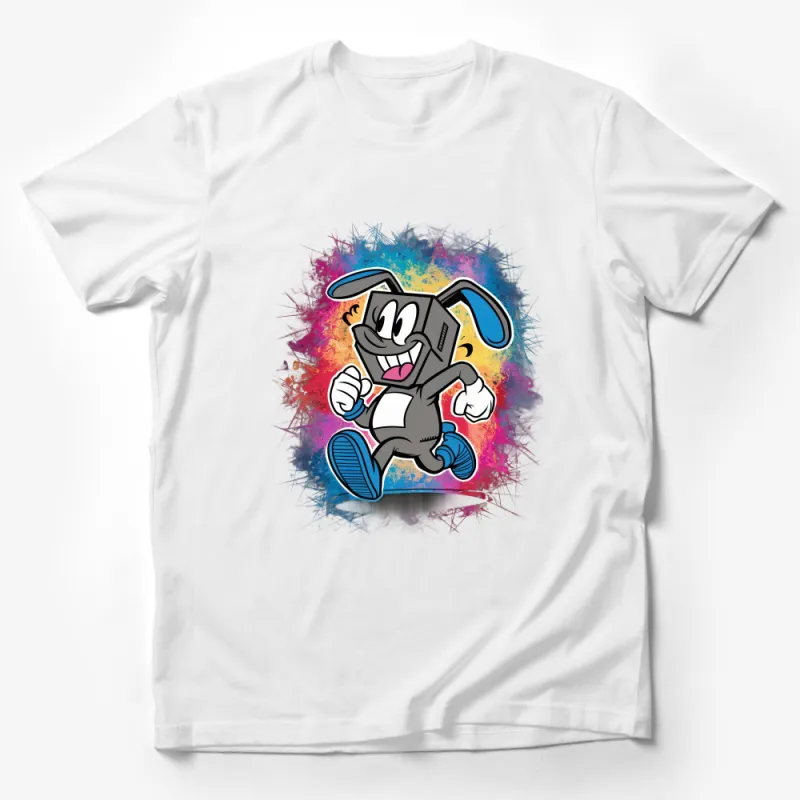 Cartoon Dog T-Shirt, Colorful Splash Art, Cute Animal Graphic Tee, Unisex Casual Wear Male T-Shirt