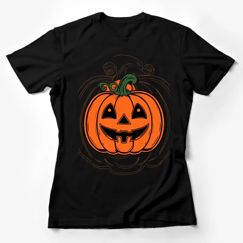 Happy Smiling Pumpkin T-Shirt for Halloween, Jack O'Lantern Unisex Shirt, Fall Season Costume Tee, Festive Autumn Apparel for All Ages Female T-Shirt