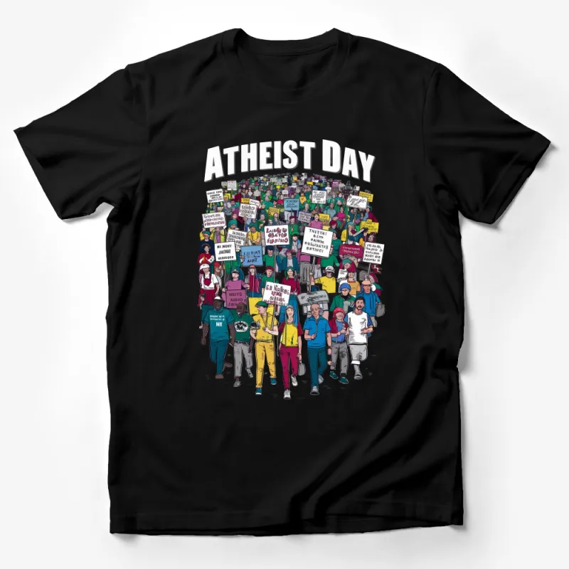 Atheist Day Celebration Graphic Tee, Colorful Crowd Illustration, Unique Secular T-Shirt Design, Thought-Provoking Apparel, Unisex Cotton Shirt Male T-Shirt