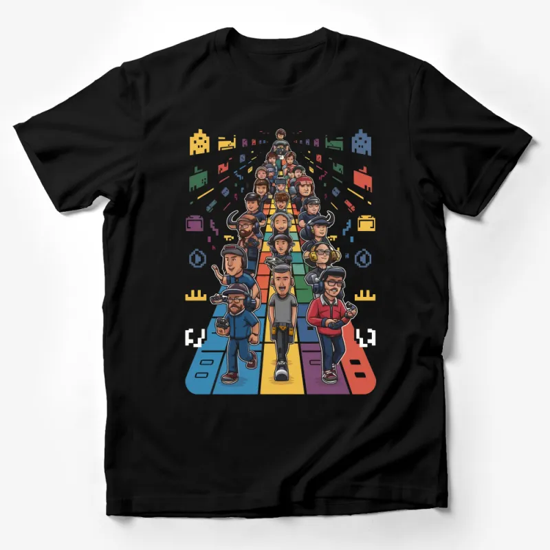 Colorful Gamer Parade Graphic T-Shirt, Unique Gaming Community Design Tee, Gift for Video Game Lovers Male T-Shirt