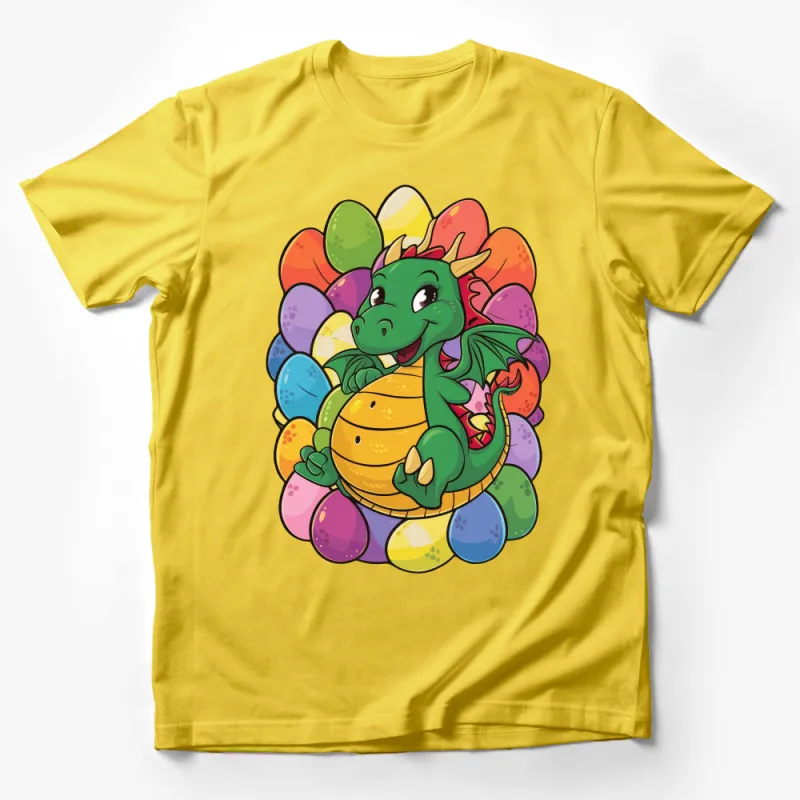 Colorful Cartoon Dragon with Festive Easter Eggs Kids Graphic Tee Male T-Shirt