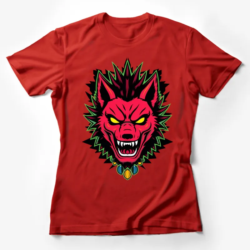 Bold Red Wolf Graphic Tee, Unisex Street Style T-Shirt, Edgy Animal Print, Casual Cotton Top Female T-Shirt