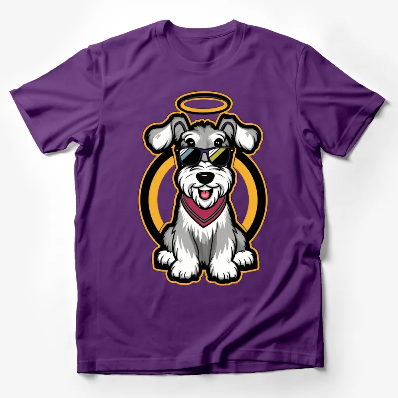 Angel Dog T-Shirt, Cute Cartoon Puppy with Halo and Sunglasses, Unisex Graphic Tee, Casual Canine Lover Apparel, Gift for Pet Owners Male T-Shirt