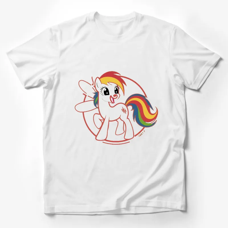 Kids Cute Cartoon Rainbow Pony T-Shirt, Colorful Animated Character Tee, Unisex Children's Casual Wear Male T-Shirt