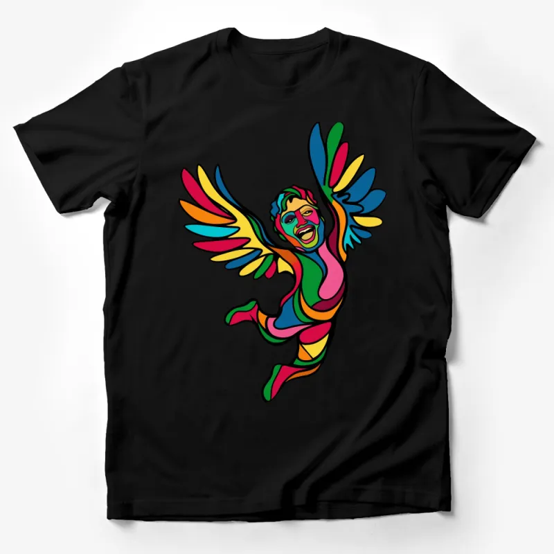 Colorful Abstract Angel Wings Art T-Shirt, Vibrant Graphic Tee, Unisex Adult Clothing, Casual Streetwear Top, Unique Artistic Design Male T-Shirt