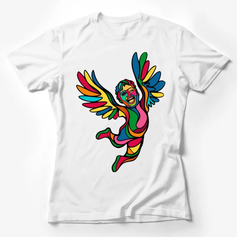 Colorful Abstract Angel Wings Art T-Shirt, Vibrant Graphic Tee, Unisex Adult Clothing, Casual Streetwear Top, Unique Artistic Design Female T-Shirt