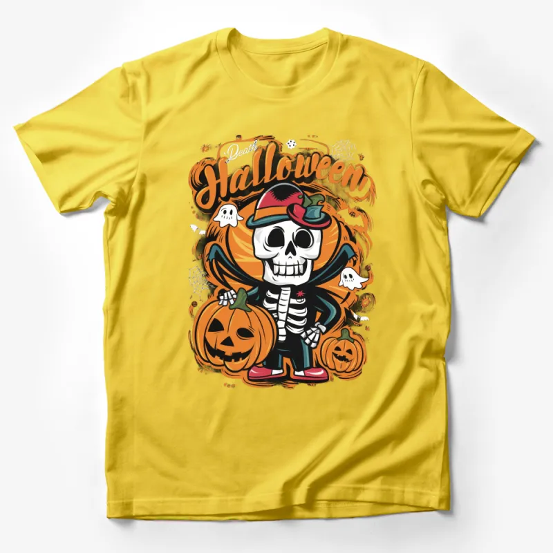 Halloween Skeleton Pirate Tee, Spooky Graphic T-Shirt, Fun October Wear, Holiday Fashion Shirt, Unique Pumpkin and Skull Design Male T-Shirt