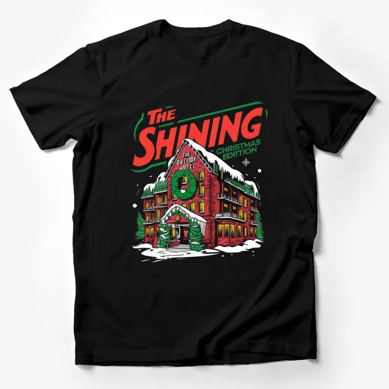 The Shining Overlook Hotel Christmas Edition T-Shirt, Horror Movie Inspired Festive Tee, Unique Holiday Gift, Fan Art Apparel Male T-Shirt