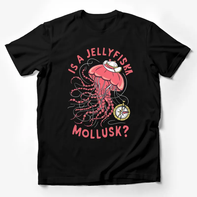 Jellyfish Nautical Compass T-Shirt, Quirky Marine Life Question, Ocean Explorer Tee, Unique Sea Creature Graphic Design, Unisex Apparel Male T-Shirt