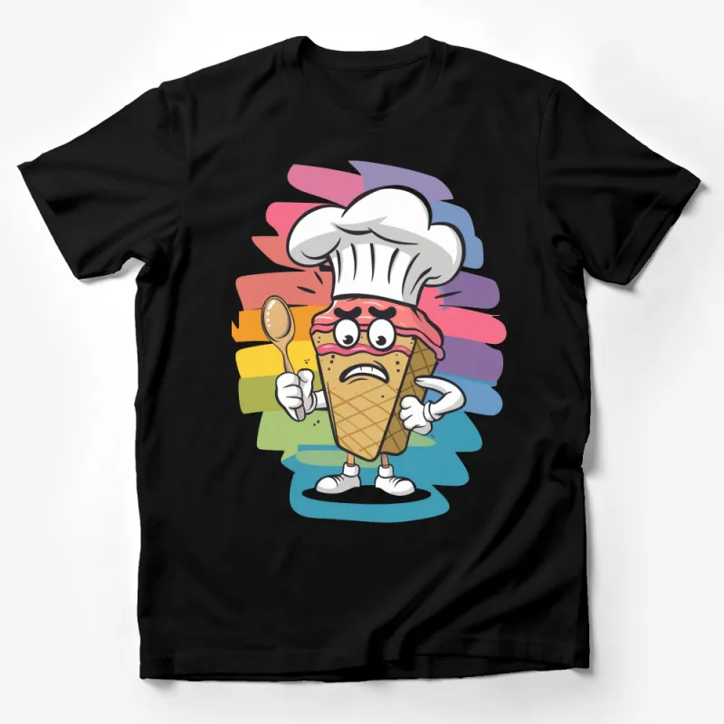 Funny Chef Ice Cream Cone Cartoon T-Shirt, Colorful Unisex Tee, Food Humor Graphic Shirt, Gift for Cooks and Bakers Male T-Shirt