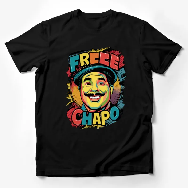 Colorful Free Chapo Graphic T-Shirt, Retro Inspired Bold Print Tee, Trendy Statement Casual Wear, Unisex Clothing Male T-Shirt