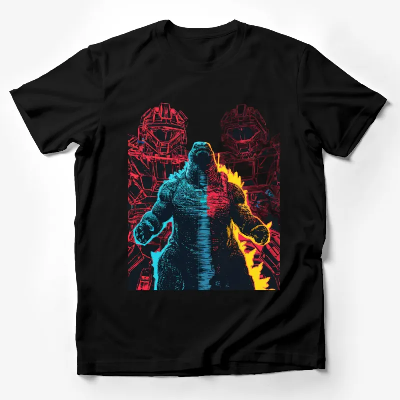 Kaiju Monster Battle Graphic T-Shirt, Cool Sci-fi Creature Tee, Unique Mech vs Beast Shirt Design for Fans Male T-Shirt