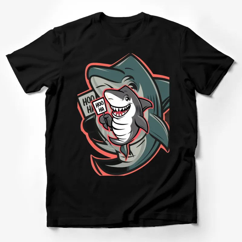 Funny Shark Cartoon Character with Hoo Ha Sign Unisex T-Shirt for Casual Wear Male T-Shirt