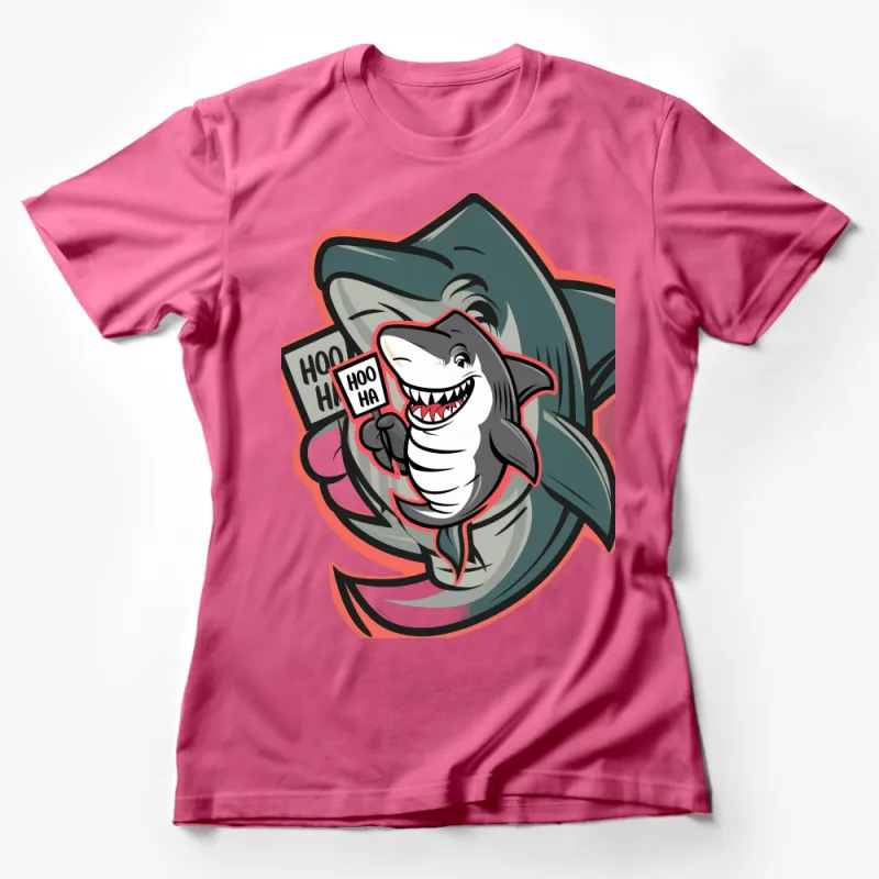 Funny Shark Cartoon Character with Hoo Ha Sign Unisex T-Shirt for Casual Wear Female T-Shirt