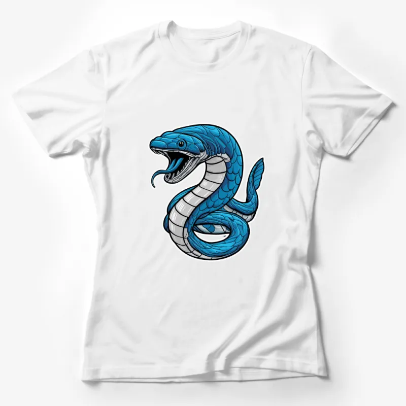 Blue Serpent Graphic Tee, Cool Snake Design T-Shirt, Unisex Casual Streetwear, Unique Reptile Illustration Shirt, Gift for Herpetology Enthusiasts Female T-Shirt