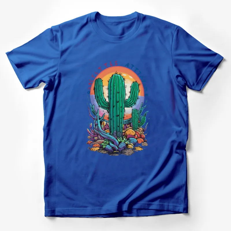 Colorful Desert Cactus Graphic Tee, Unisex Nature Illustration T-Shirt, Bohemian Style Casual Wear, Vibrant Plant Print Top Male T-Shirt