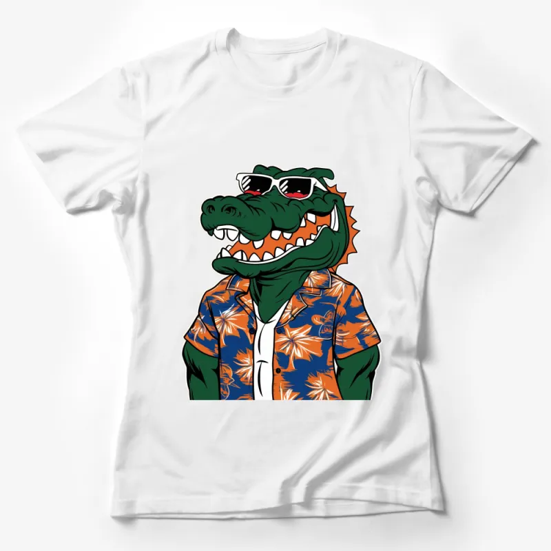 Cool Alligator with Sunglasses and Hawaiian Shirt, Unisex T-Shirt, Fun Summer Tee Female T-Shirt