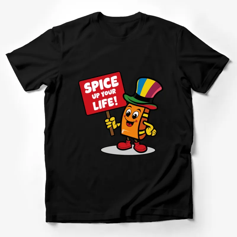 Colorful Spice Jar Cartoon T-Shirt, Spice Up Your Life Fun Quote Apparel, Vibrant Casual Graphic Tee, Unique Foodie Gift Male T-Shirt