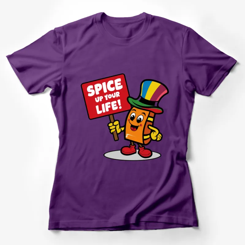 Colorful Spice Jar Cartoon T-Shirt, Spice Up Your Life Fun Quote Apparel, Vibrant Casual Graphic Tee, Unique Foodie Gift Female T-Shirt