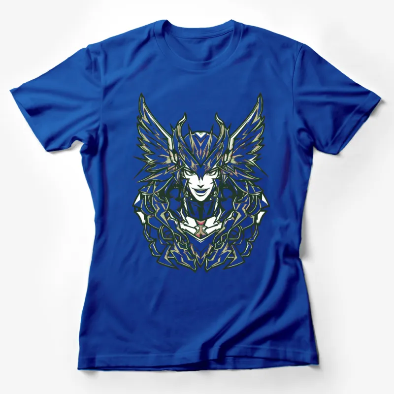 Unique Angelic Warrior Graphic T-Shirt, Intricate Winged Helmet Design, Fantasy Art Tee Female T-Shirt