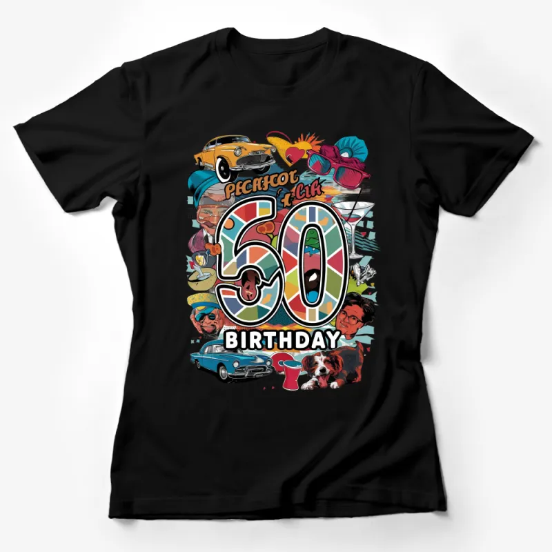 50th Birthday Celebration T-Shirt, Vintage Car and Retro Music, Fun Over 50 Tee, Unisex Party Shirt, Gift for Him Her Female T-Shirt