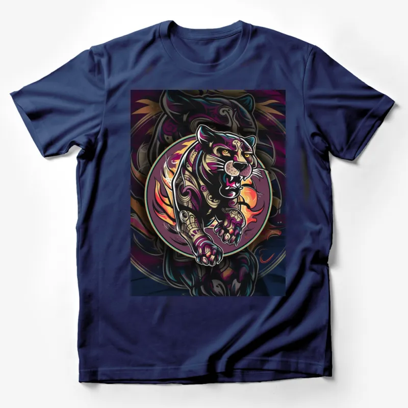 Vibrant Tiger Art T-Shirt, Colorful Jungle Animal Tee, Unisex Graphic Shirt, Wild Beast Illustration Top Male T-Shirt