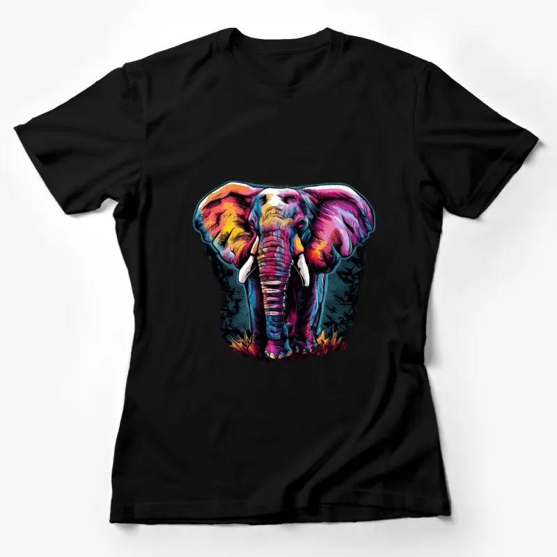 Colorful Elephant Graphic T-Shirt, Vibrant Wildlife Art Tee, Unique Animal Lover Fashion Top Female T-Shirt