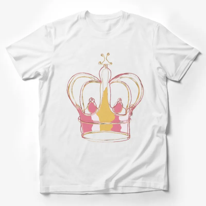 Hand-Drawn Crown T-Shirt, Pink and Gold Artistic Tee, Fashionable Royal Graphic Top, Unique Monarch Design Shirt, Chic Clothing Male T-Shirt