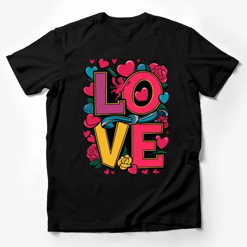 Bold Love Graphic Tee, Cupid and Hearts, Colorful Valentine's Day Shirt, Unisex Fashion Top Male T-Shirt