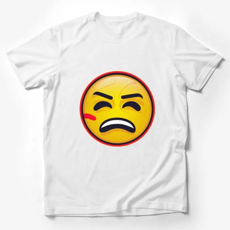 Angry Emoji Face T-Shirt, Funny Expression Tee, Unisex Graphic Shirt, Casual Emoji Top, Gift for Friend, Yellow Red Black Male T-Shirt