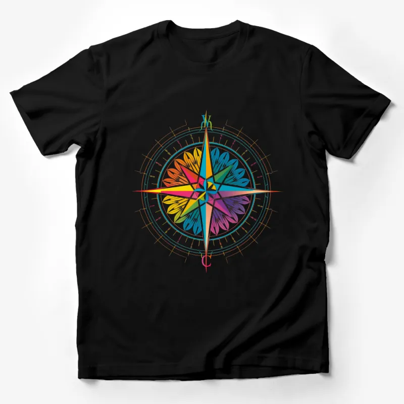 Colorful Compass Design T-Shirt, Nautical Adventure Graphic Tee, Unisex Traveler Shirt, Unique Gift for Explorer Male T-Shirt