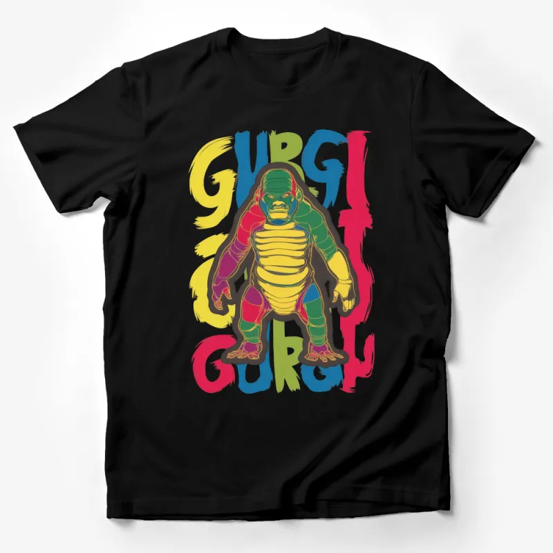 Vibrant Monster Graphic T-Shirt, Colorful Creature Design, Unique Street Style Apparel Male T-Shirt