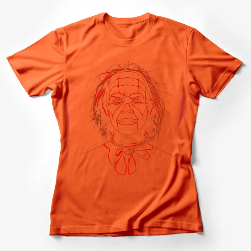 Unique Red Line Art Woman's Face T-Shirt, Artistic Modern Portrait Tee, Stylish Casual Wear Female T-Shirt