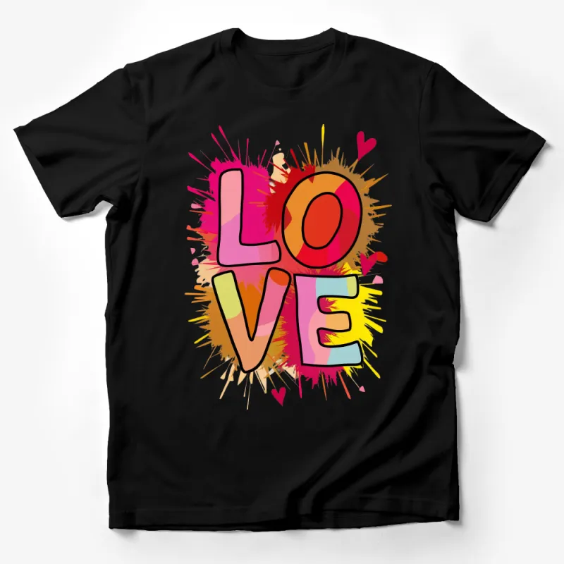 Colorful Love Splash Graphic Tee, Unisex T-Shirt with Vibrant Love Design, Casual Wear for All Sizes Male T-Shirt