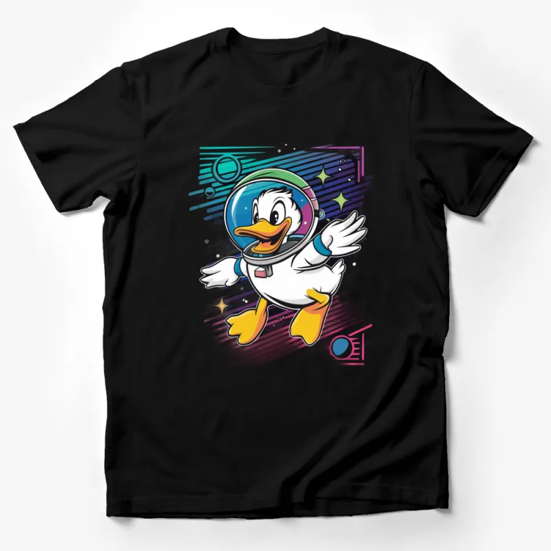 Kids Space Duck T-Shirt, Cartoon Astronaut Duck Tee, Colorful Space Theme Clothing, Unisex Children's Outer Space Shirt Male T-Shirt