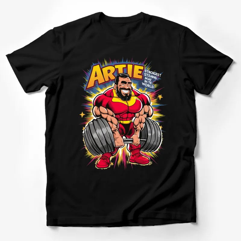 Artie Strongman Comic Style T-Shirt, Bold Graphic Tee, Men's Fitness Apparel, Workout Motivation Shirt Male T-Shirt