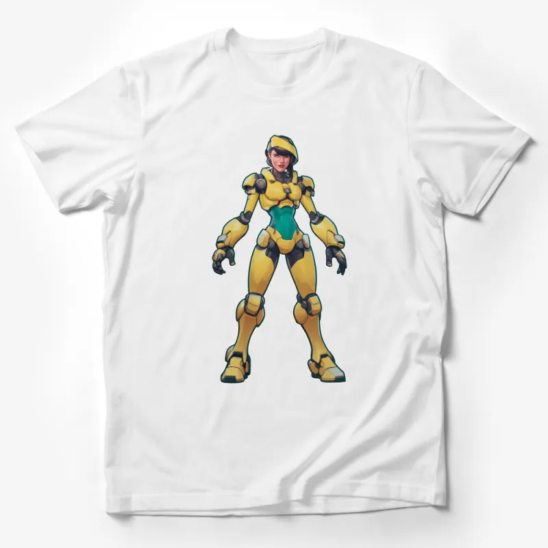 Futuristic Space Warrior Graphic Tee, Sci-Fi Armor, Women's Hero T-Shirt, Unique Geek Gift, Casual Cosplay Clothing Male T-Shirt