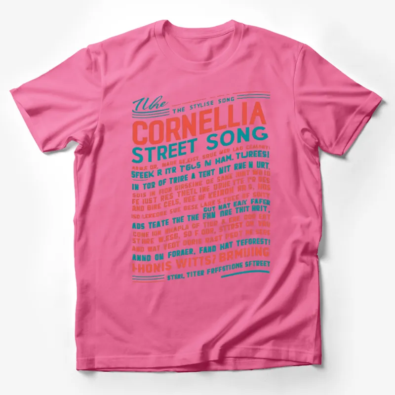 Vintage Typography Song Lyrics Teal Red Poster Style Bold Graphic T-Shirt Design Male T-Shirt