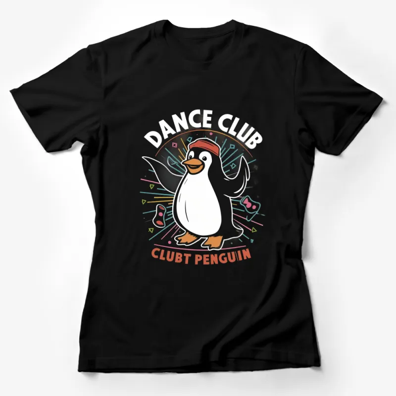 Cute Penguin Dance Club T-Shirt, Colorful Unisex Graphic Tee, Fun Party Animal Casual Wear Female T-Shirt